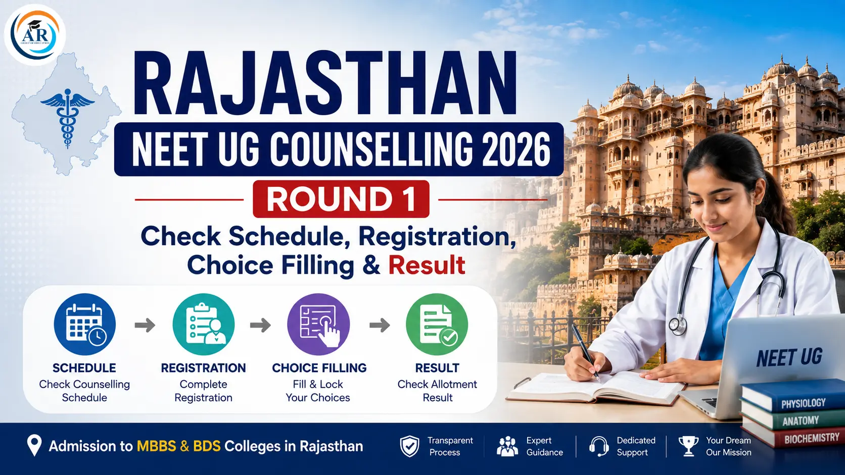 Rajasthan NEET UG Counselling 2026 Round 1: Check Schedule, Registration, Choice Filling & Result